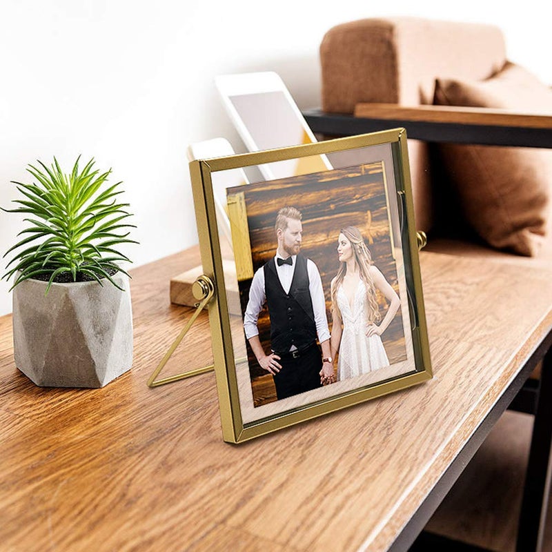 AceList Metal Picture Frames, Set of 3 Ornate Minimal Floating Edge Clear Glass Table Top Easel Stand Photo Frames in Gold, 4 x 4, Assortment Variety - Image 5